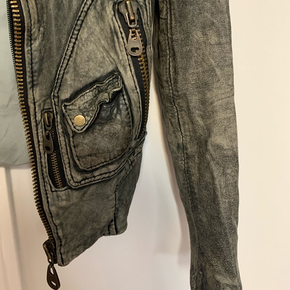 DOMA Leather Lambskin Leather Moto Charcoal Jacket XS/S - Picture 11 of 15